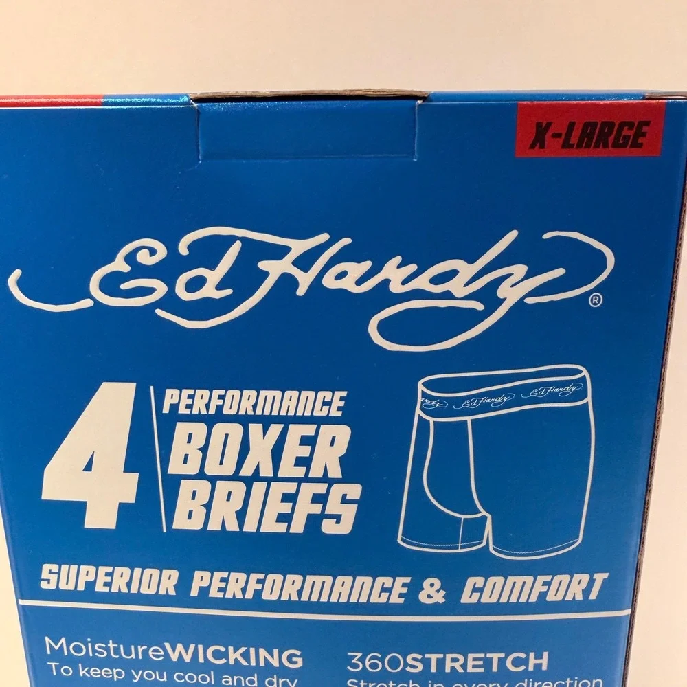 Ed Hardy Performance Boxer Briefs 4 Pack (XL 40-42) Stretch Skulls Sharks Comfy